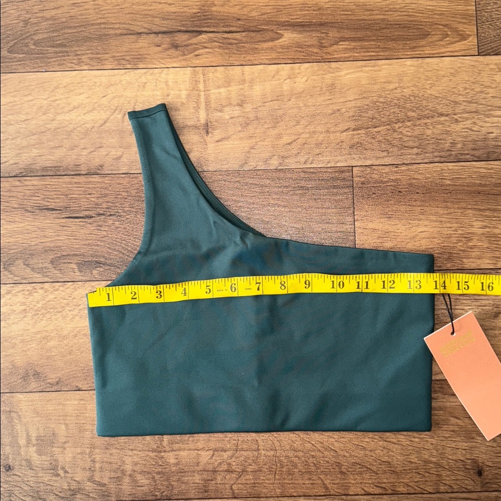 Girlfriend Collective Size Medium Dark Forest Green One Shoulder Sports Bra NWT - Picture 9 of 11